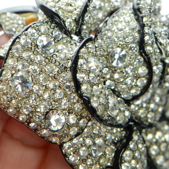 Kenneth Jay Lane KJL Black Enamel Pavé Rose Bracelet - Picture 8 of 8